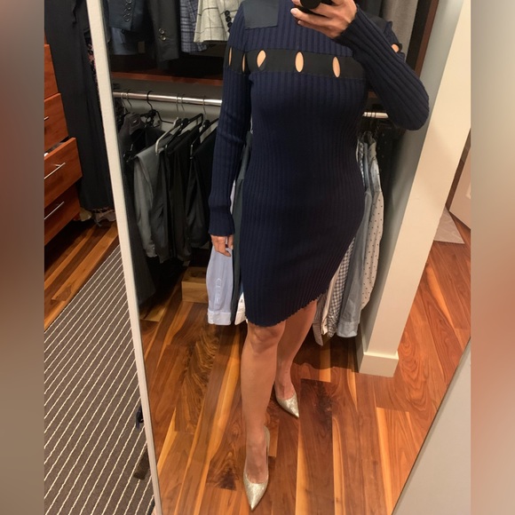 Alexander Wang navy blue ribbed dress with cutouts and épaullet details. Small - Picture 7 of 7